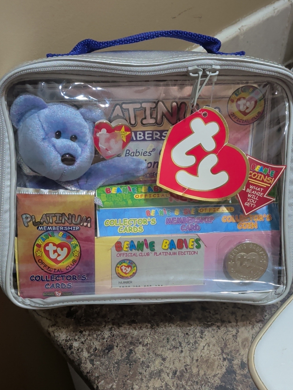 Ty Blue Bear Beanie Babies Platinum Collector Pack